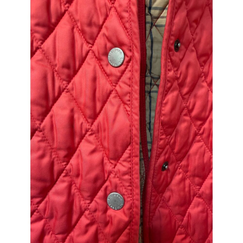 LL Bean Quilted Riding Jacket Women's XL Coral Pink Plaid Lining Snaps - Picture 4 of 6
